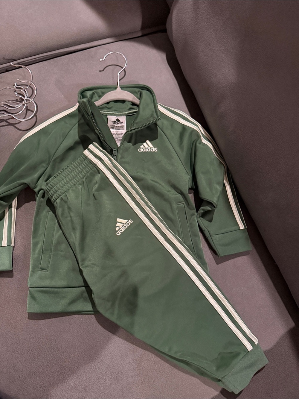 adidas Green Kids Track Jacket and Pants with Cream Stripes